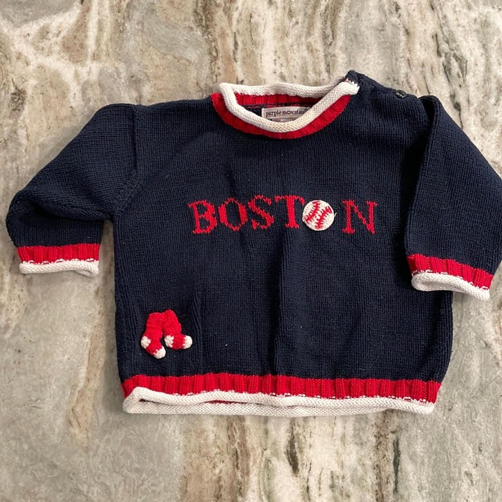 Purple Mountain Boston Red Sox sweater and hat 6-9 months, 100% cotton